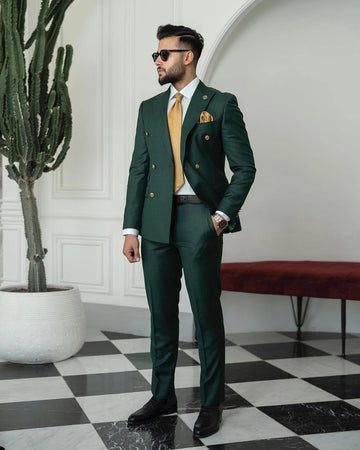 Aidase Green Men Suits Tailor-Made 2 Pieces Blazer Pants Double Breasted Peaked Lapel Fashion Business Wedding Plus Size Tailored aidase-shop
